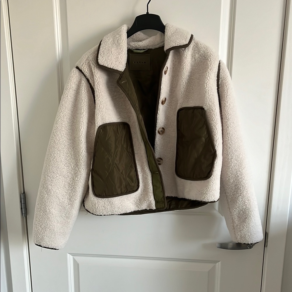 Blank NYC White and Green Sherpa Jacket